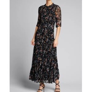 Veronica Beard Black Floral Midi Dress